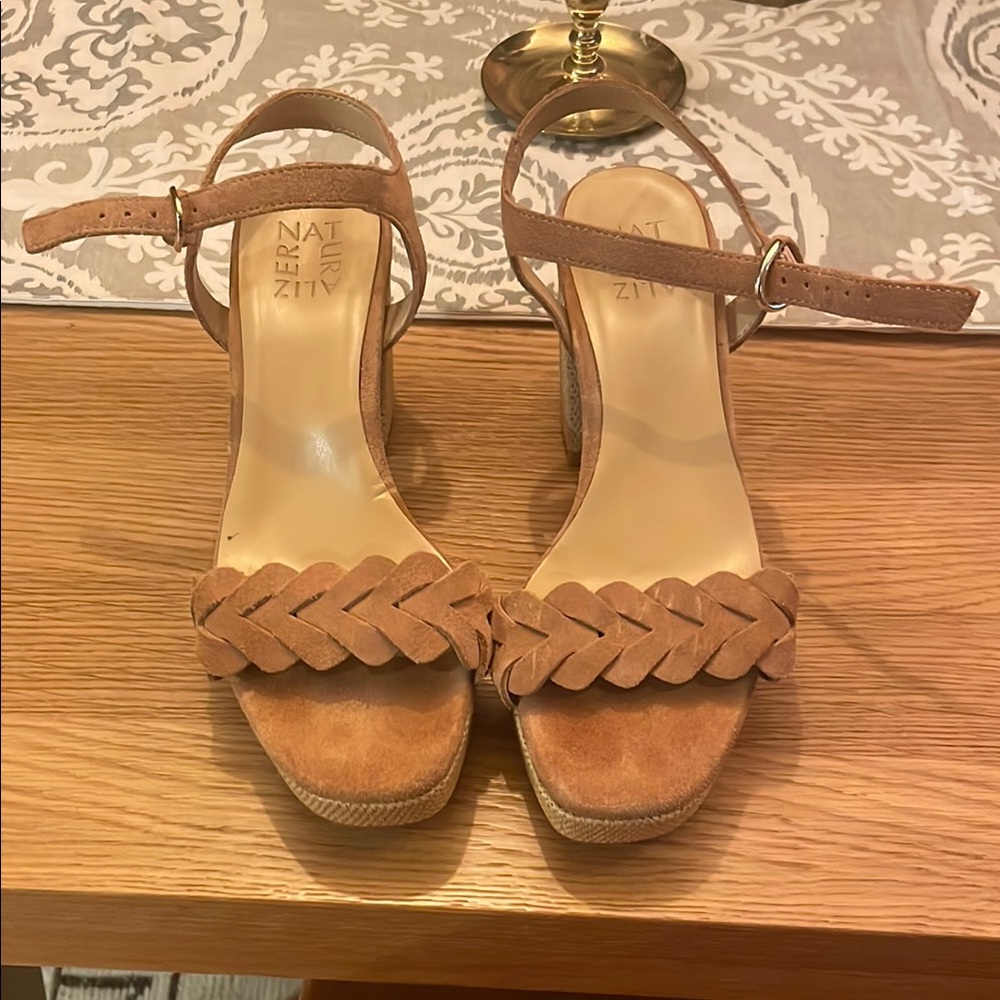 Naturalizer Women's Tan Braided Suede Ankle Strap Sandals